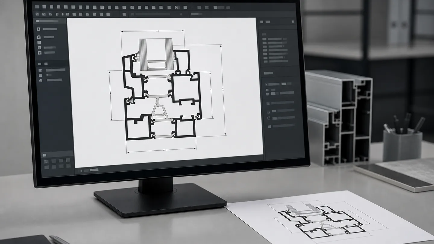 CAD section drawing of an Adam Alux aluminium profile, supplied as DWG and DXF