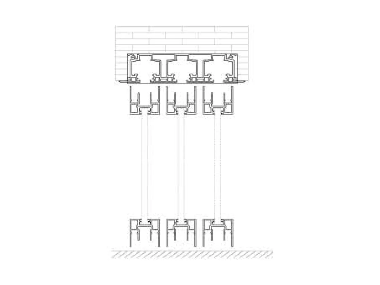 Cross-section drawing of the 40 series three-sash group on the head track