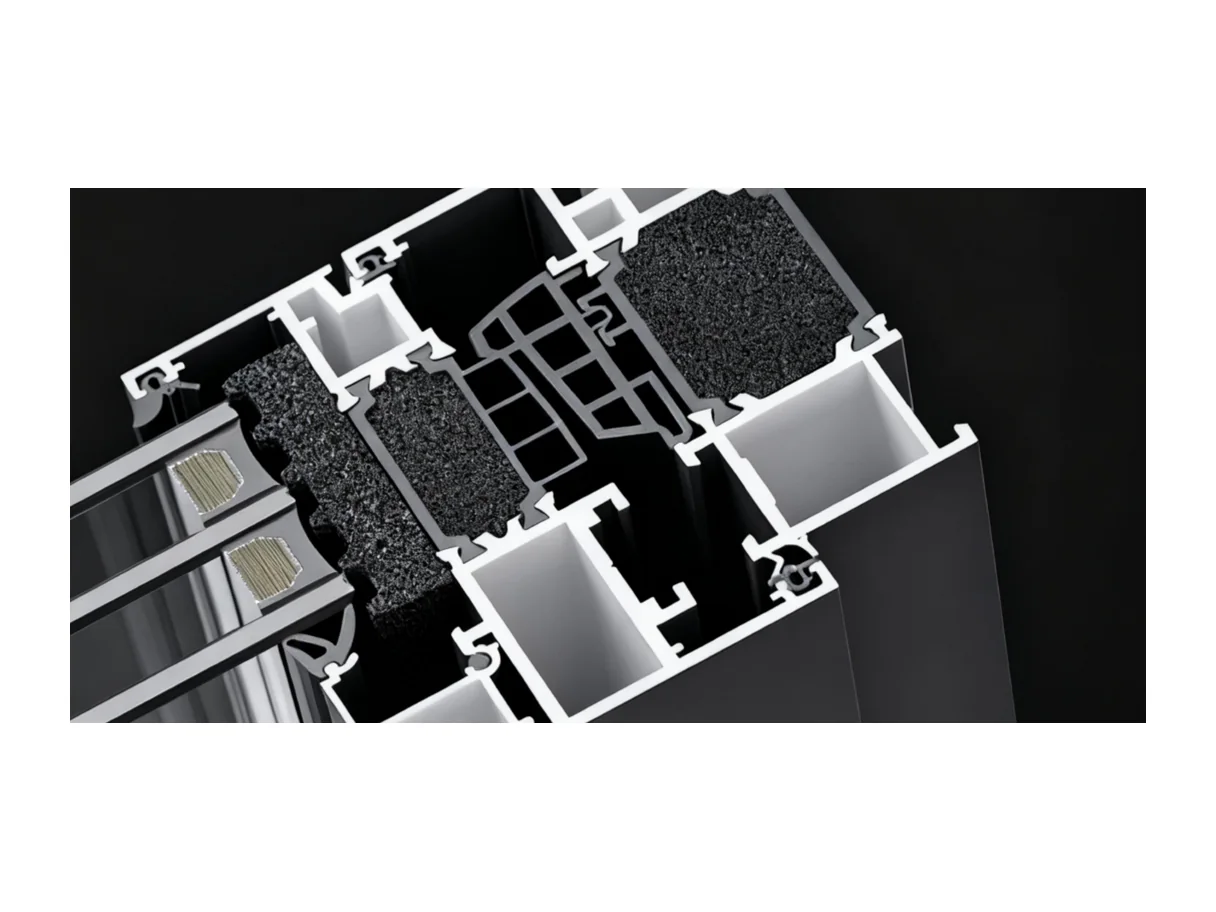 Cutaway section of the differentiated thermal-break entrance profile showing the insulated chambers