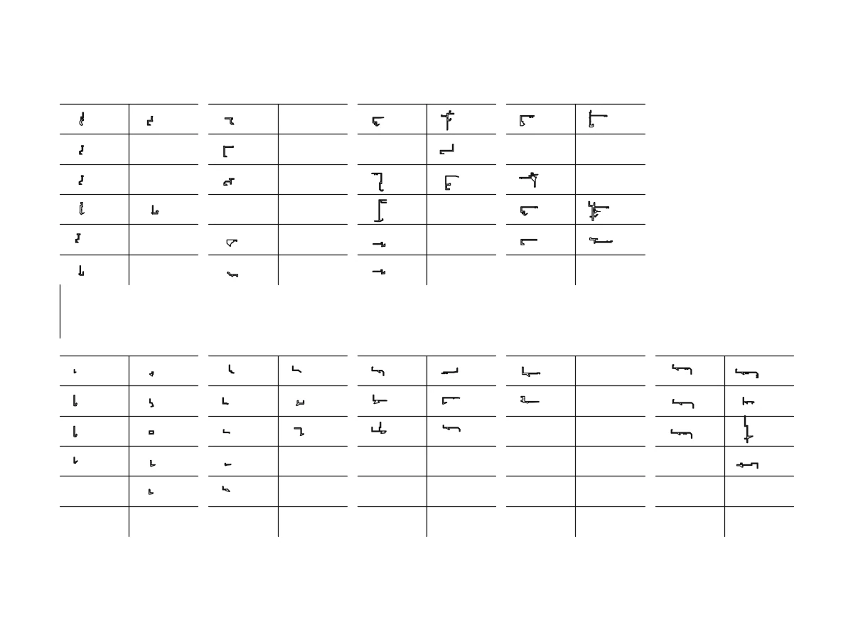 Parts table drawing of the curtain wall opening window frame and sash sections