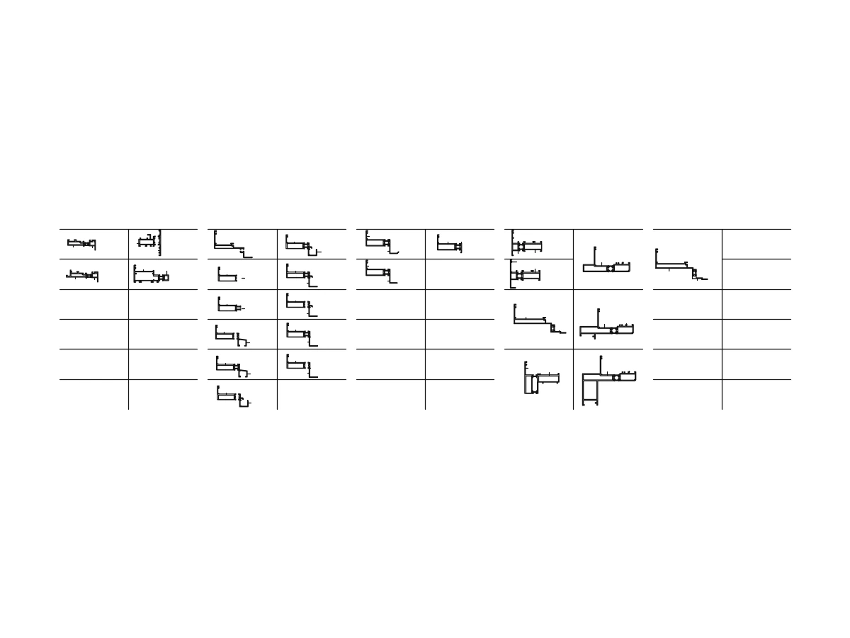 Lineup drawing of the curtain wall sash parts with hooks and covers