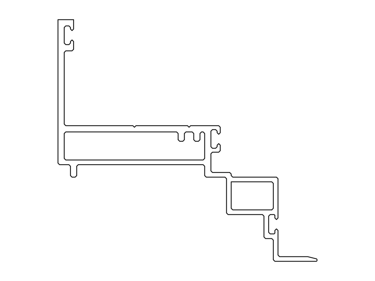 Section drawing of the curtain wall opening window frame profile with its top flange