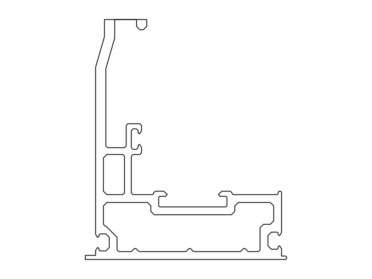 Section drawing of the stepped curtain wall sash profile with its chamber
