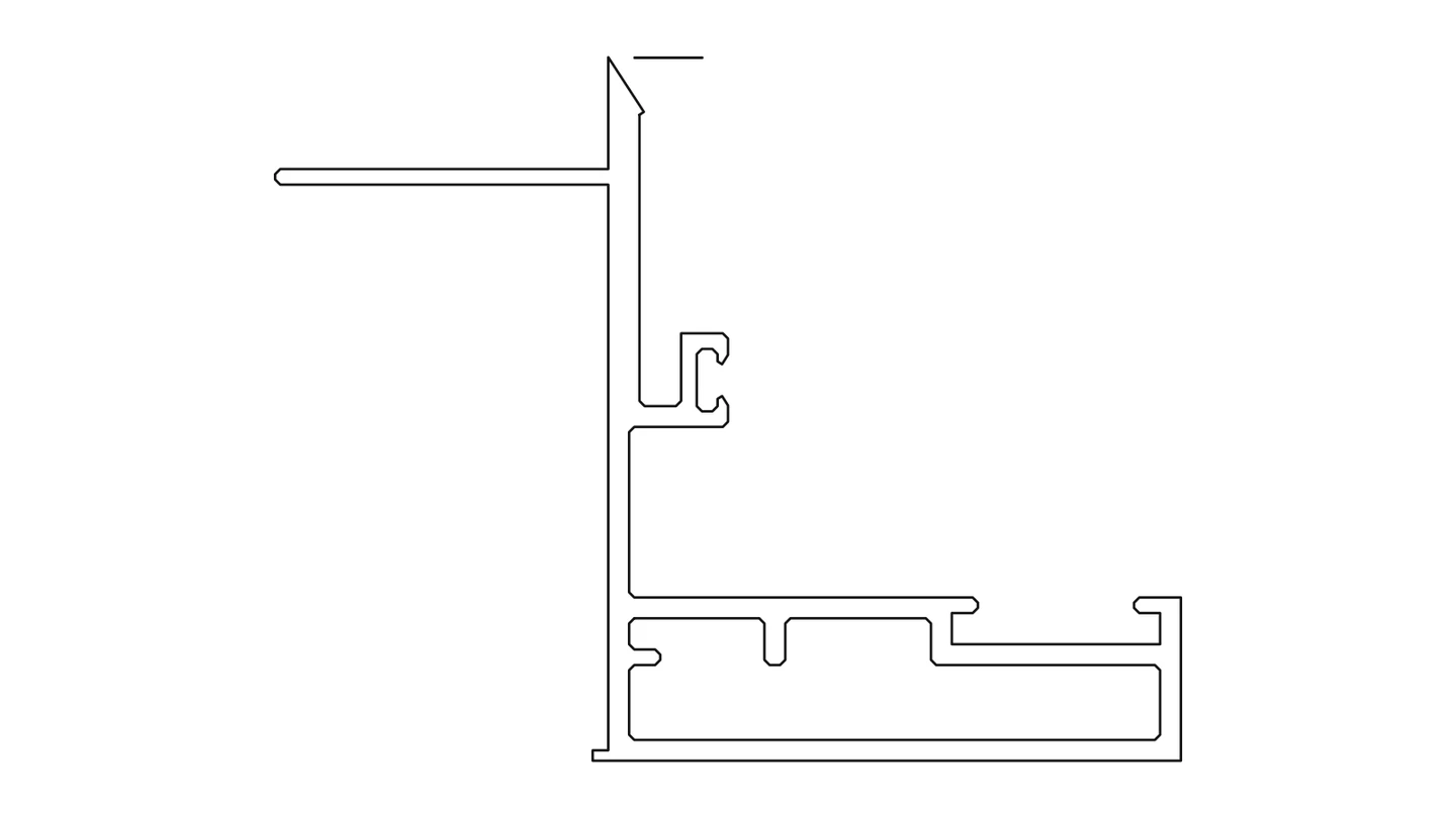 Section drawing of the curtain wall opening window frame profile with its top flange