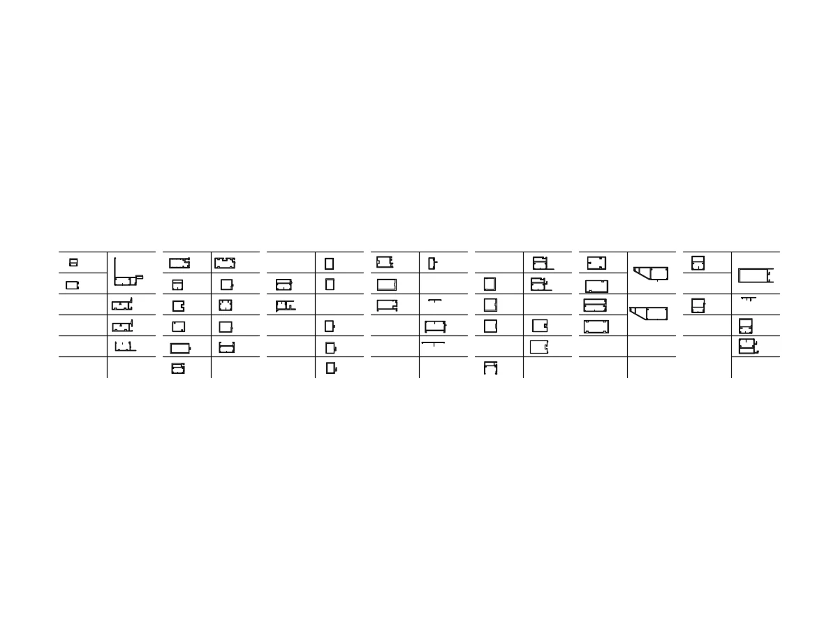 Lineup drawing of curtain wall transom sections and transom cover plates in two rows