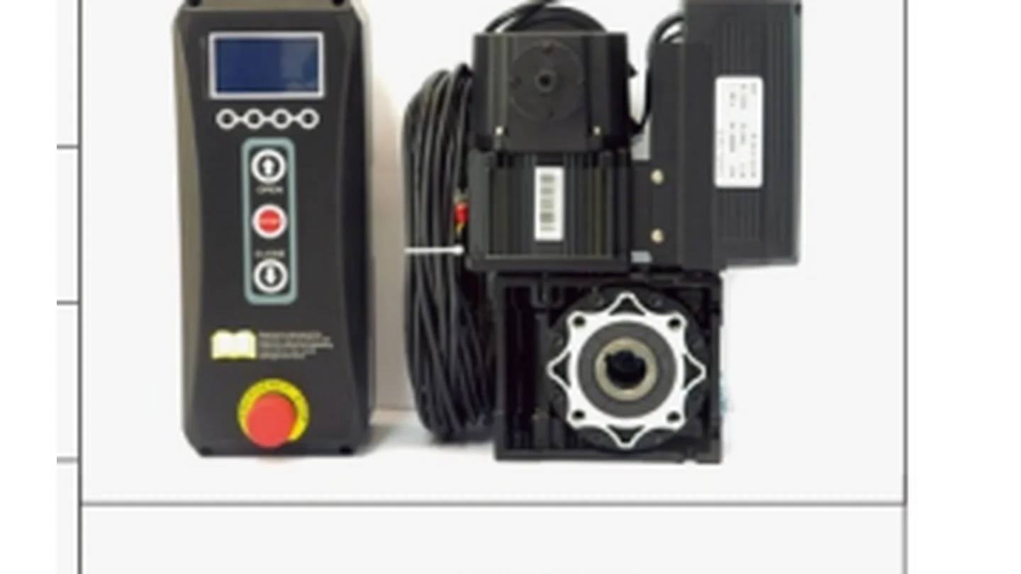 Garage door opener accessories with a drive unit, remotes and wall control, design rendering