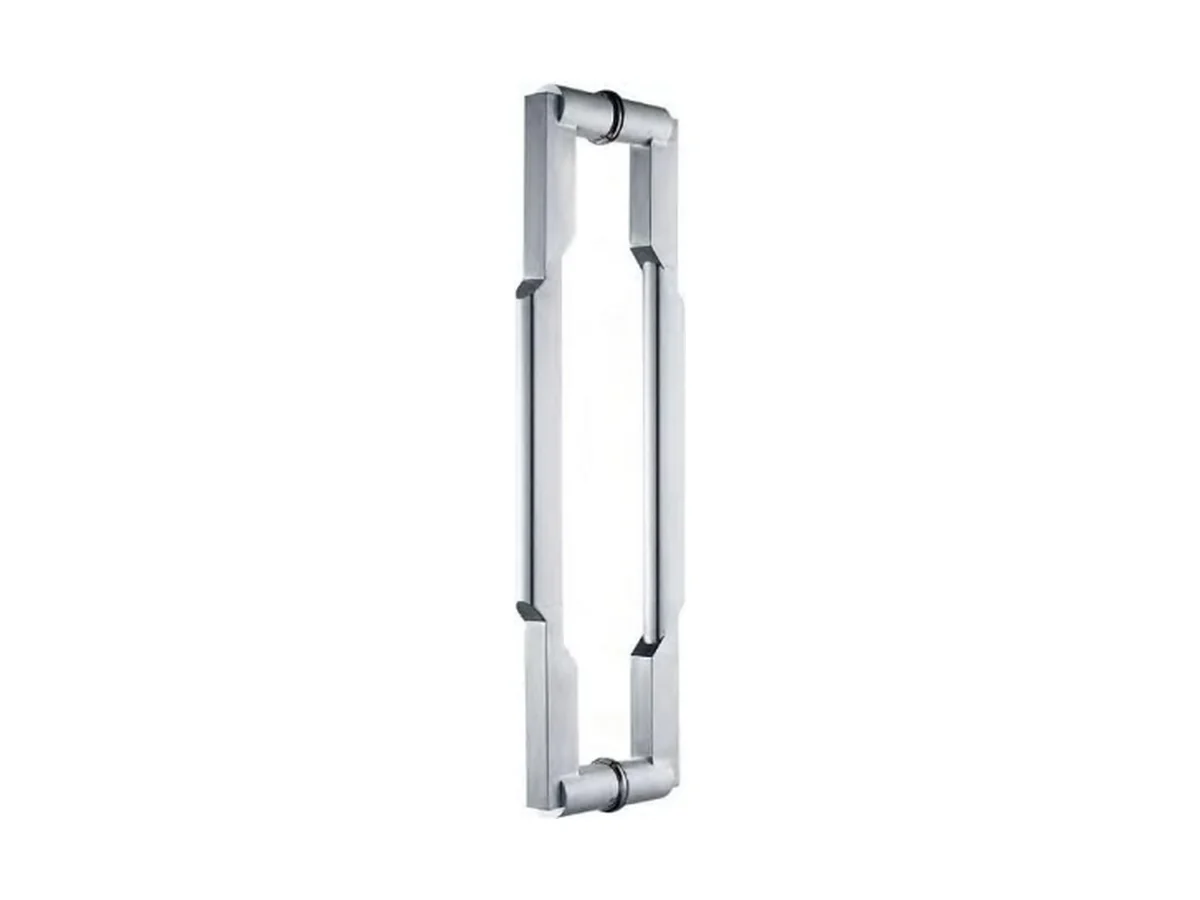 Loop form pull door handle in a closed shape on a light background, catalogue studio shot