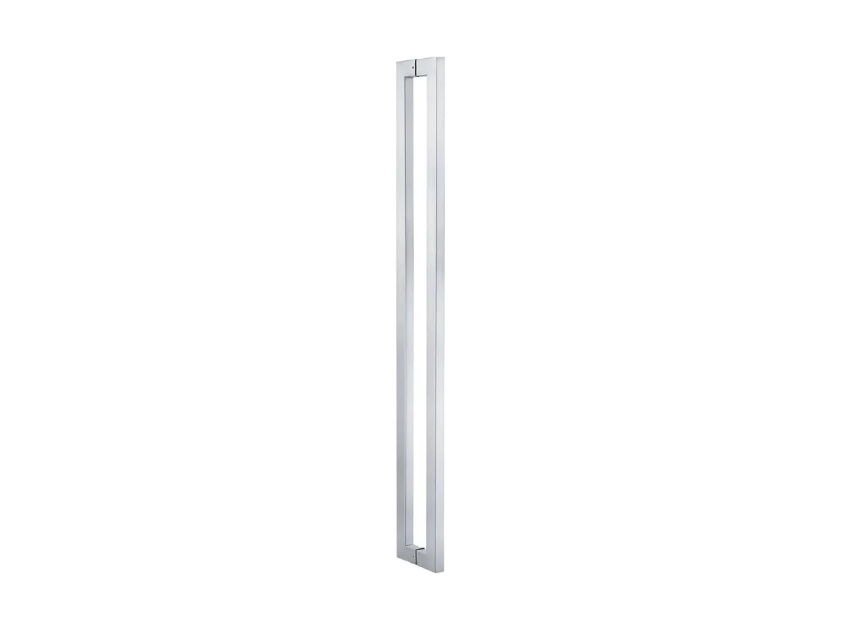 Straight stainless steel bar door handle with a brushed finish on a light background, catalogue studio shot