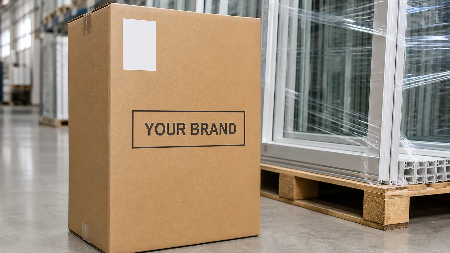 Private-label carton printed with the customer's brand for an Adam Alux OEM order