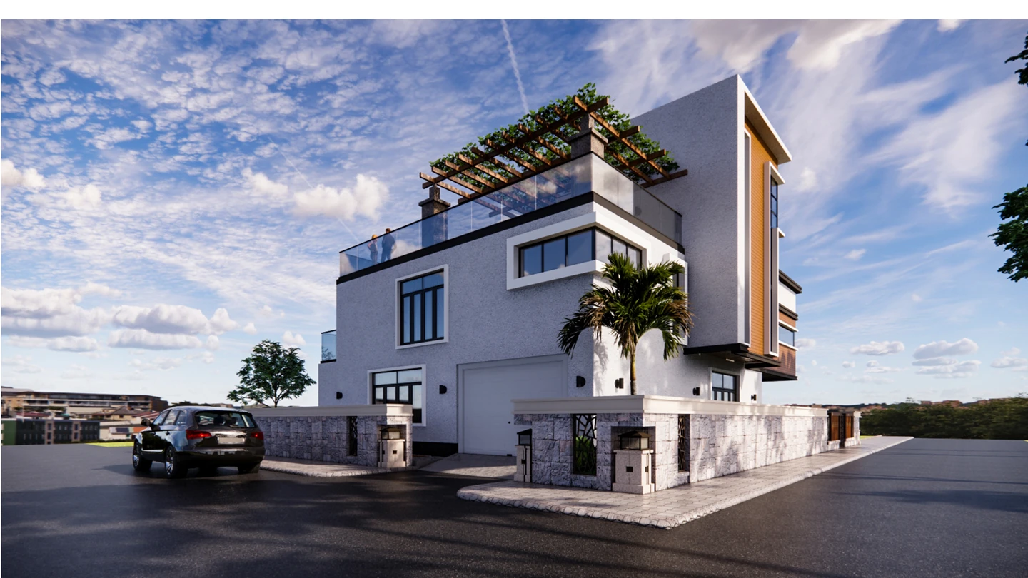 Mid-rise apartment tower design case with green roof terrace, Kenya