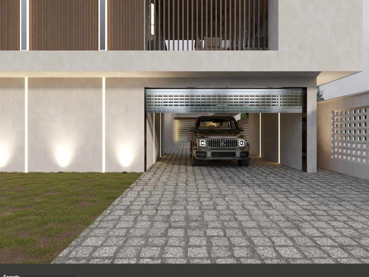 Aluminium sliding door track and threshold at a villa terrace opening, set flush to the paving