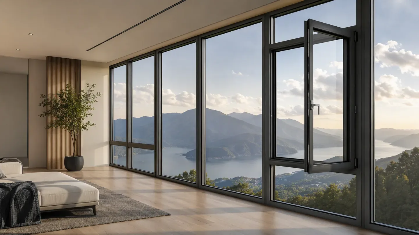 Finished aluminium test unit: glazed sash fitted with series hardware