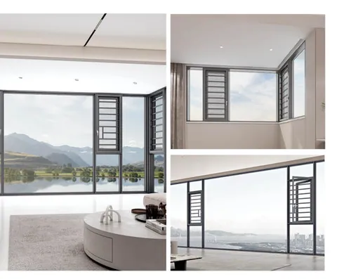 Corner window scenes in the 118 series six-chamber casement window, lake view